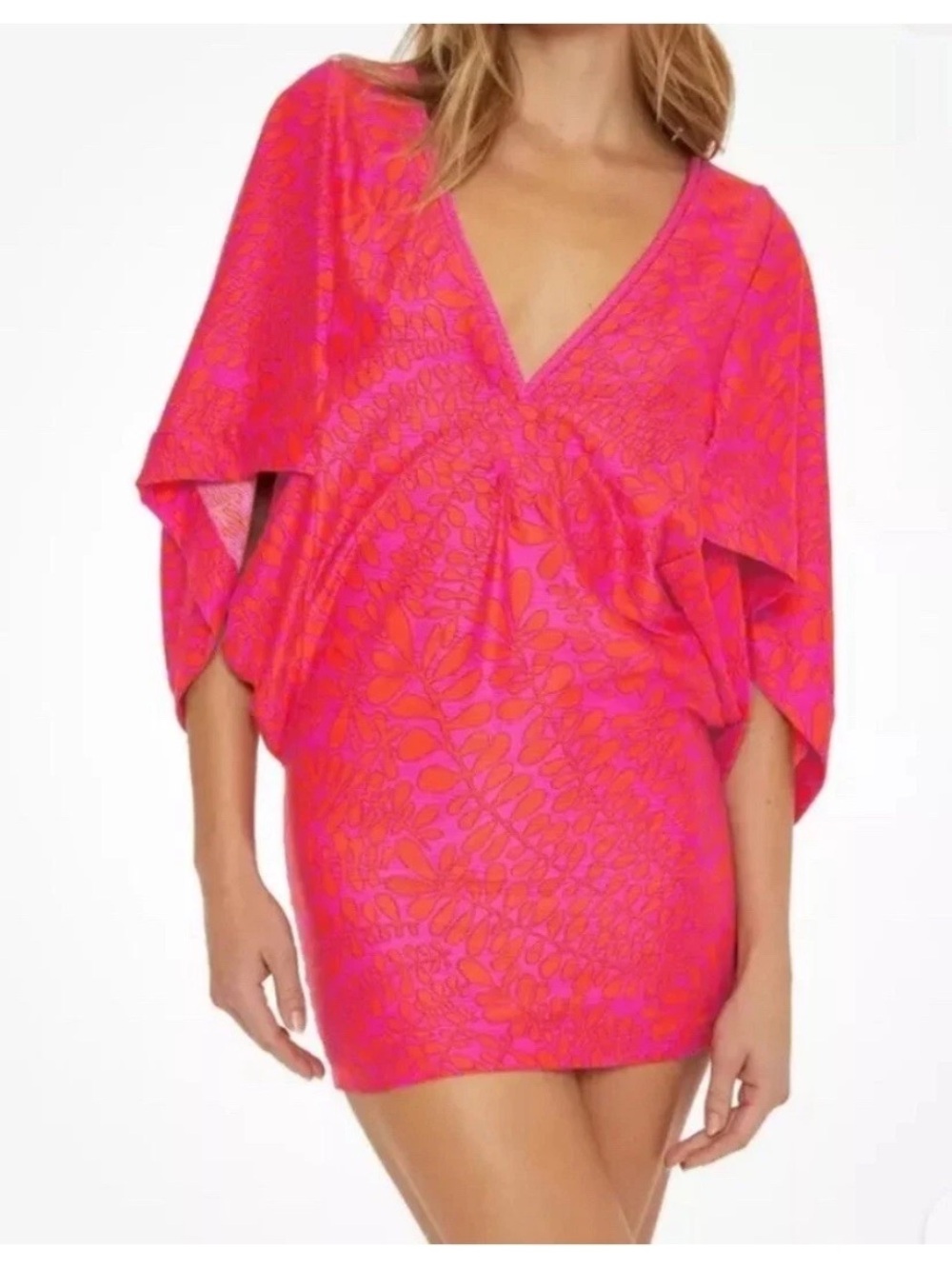 NWT Trina Turk Women’s Trellis V-Neck Pink and Orange Swim Coverup Size S